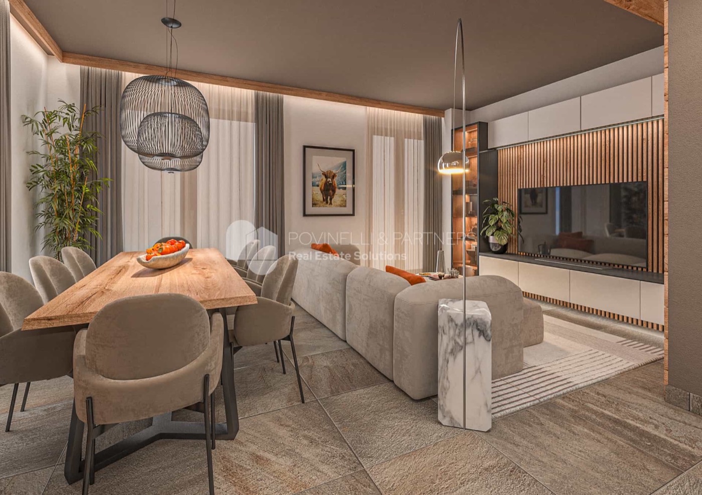 Appartamento a piano terra con terrazza a Strembo — zona pranzo e soggiorno
